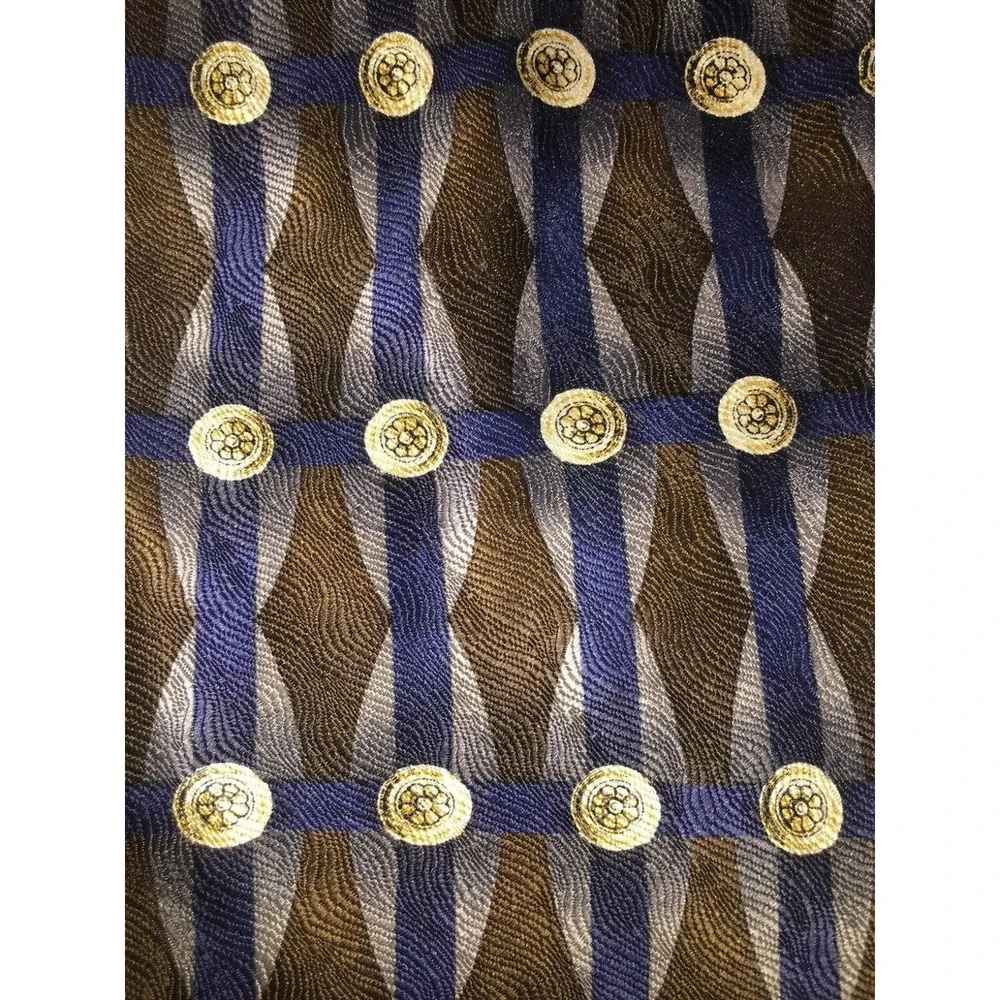 NOS Joseph‎ & Feiss International Brown Blue & Gold Silk Neck Tie 62